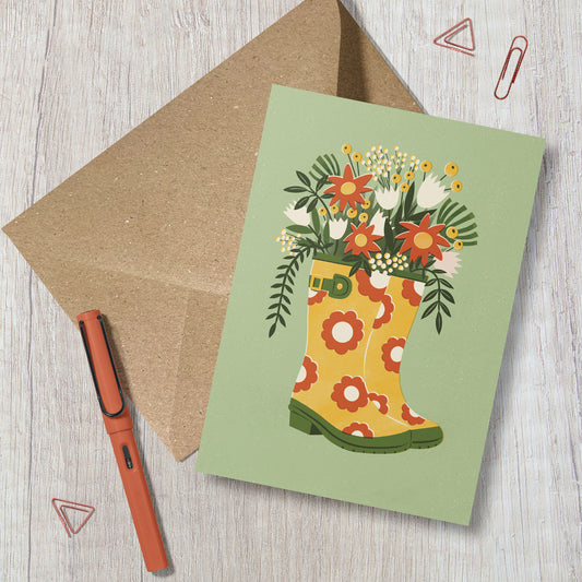 Spring Wellies Greeting Card