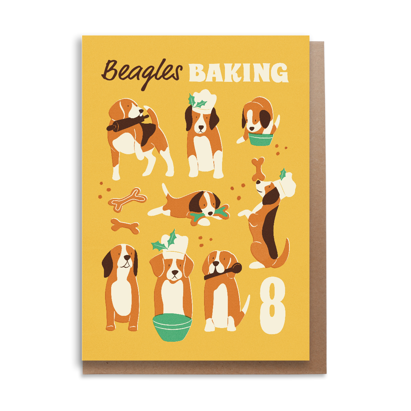 8 Beagles Baking Christmas Card