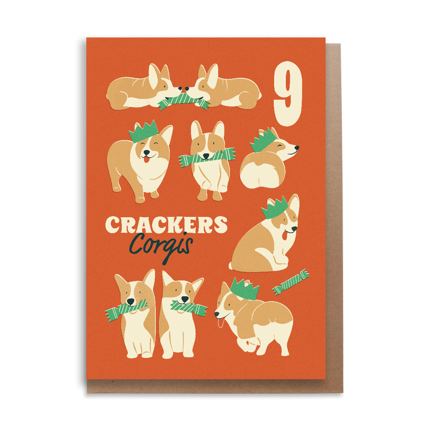 9 Crackers Corgis Christmas Card