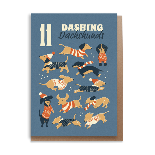11 Dashing Dachshunds Christmas Card
