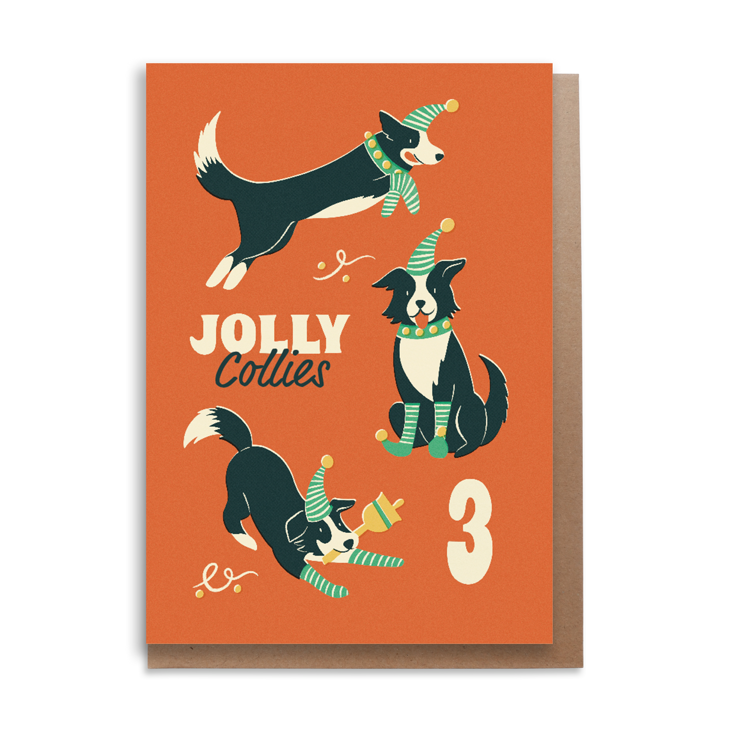 3 Jolly Collies Christmas Card