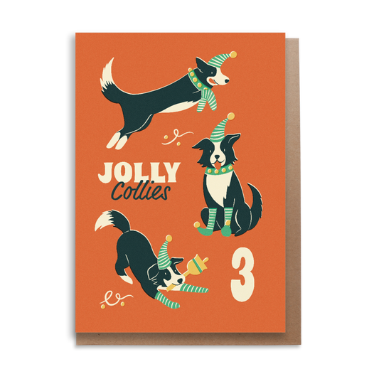3 Jolly Collies Christmas Card