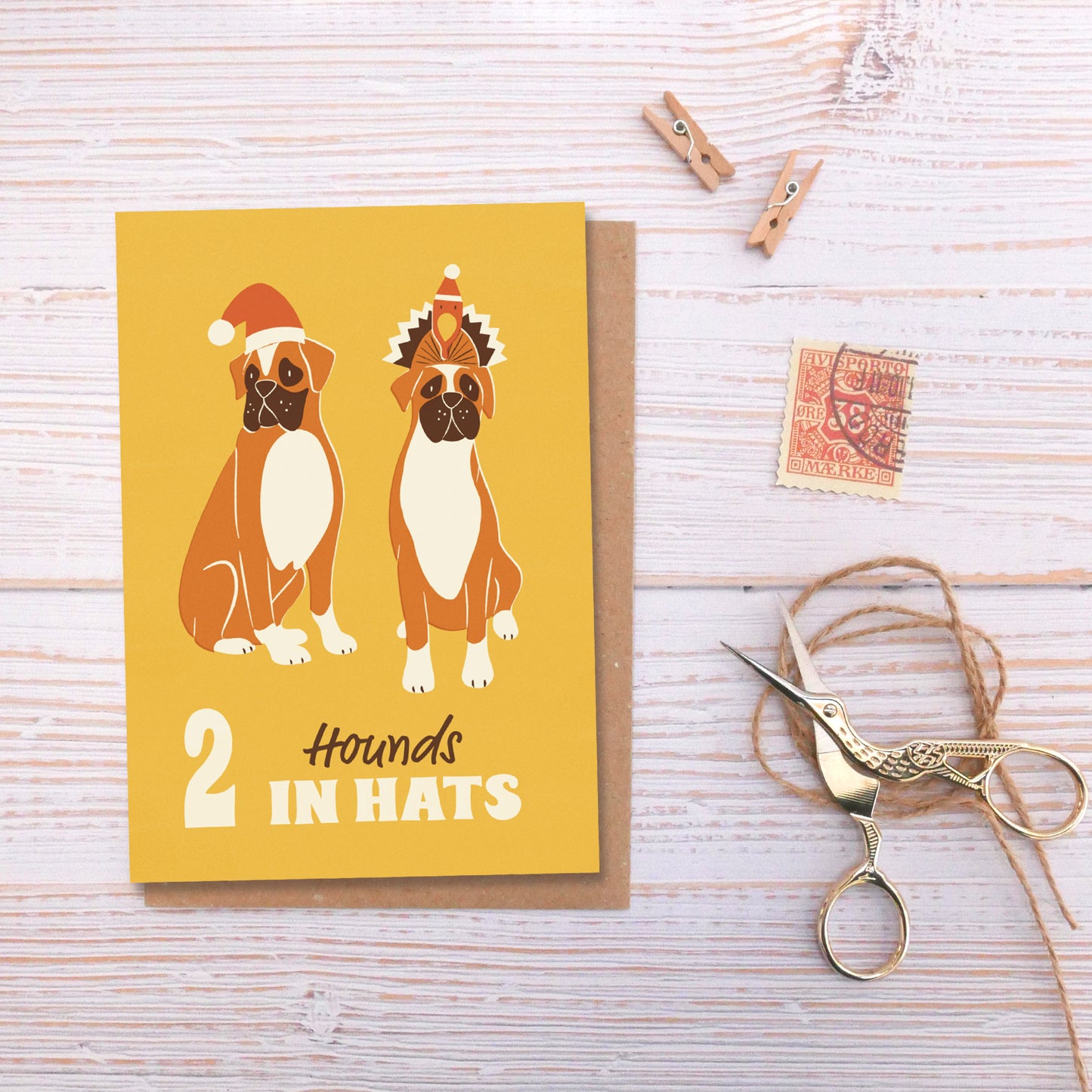 2 Hounds in Hats Christmas Card