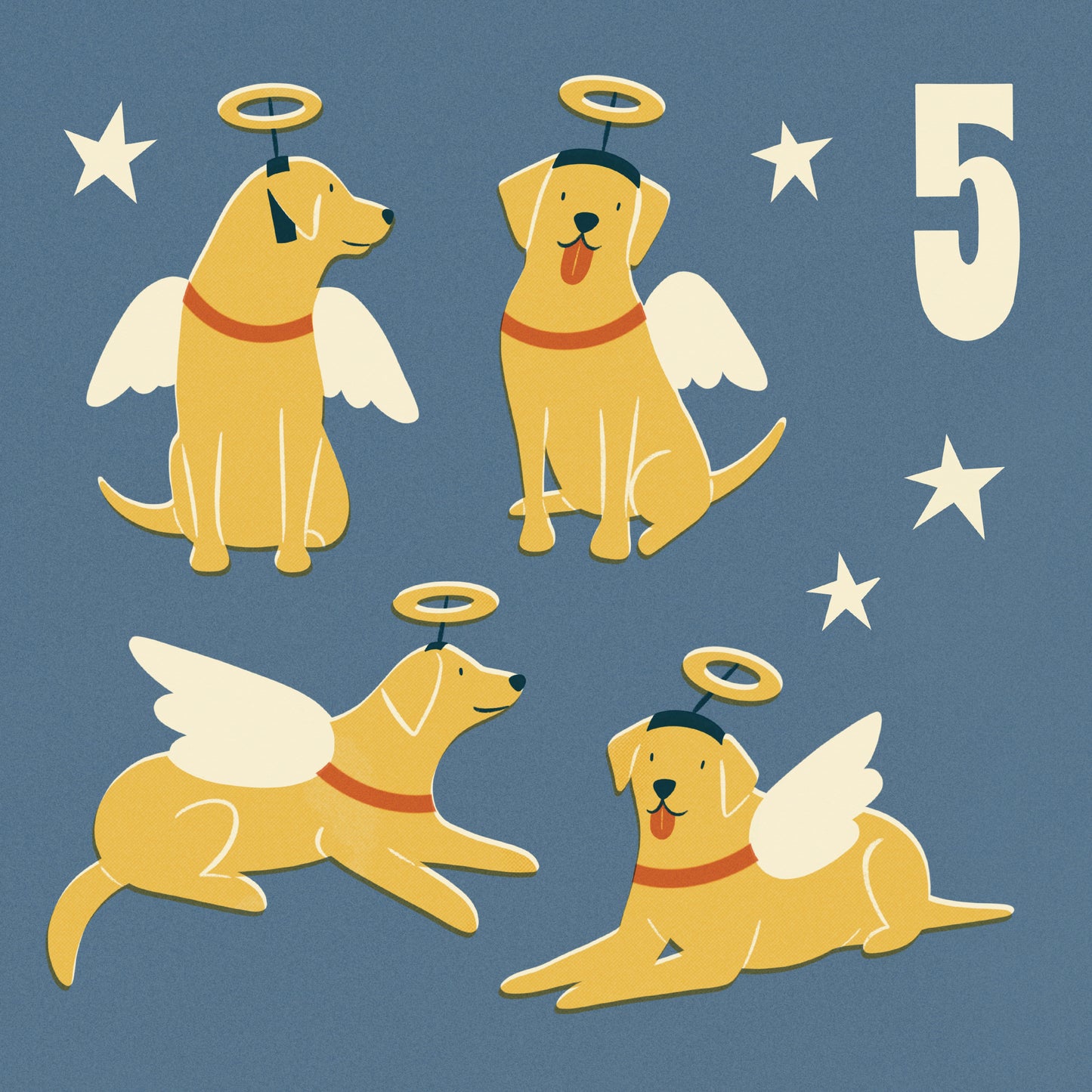 5 Golden Labs Christmas Card