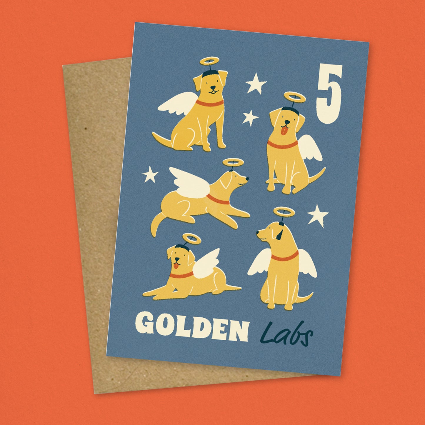 5 Golden Labs Christmas Card
