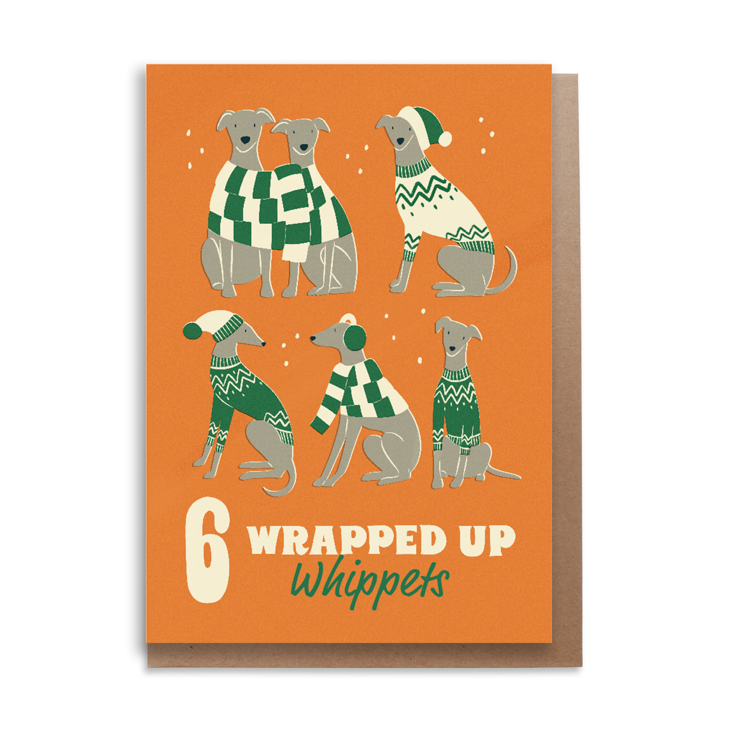 6 Wrapped up Whippets Christmas Card