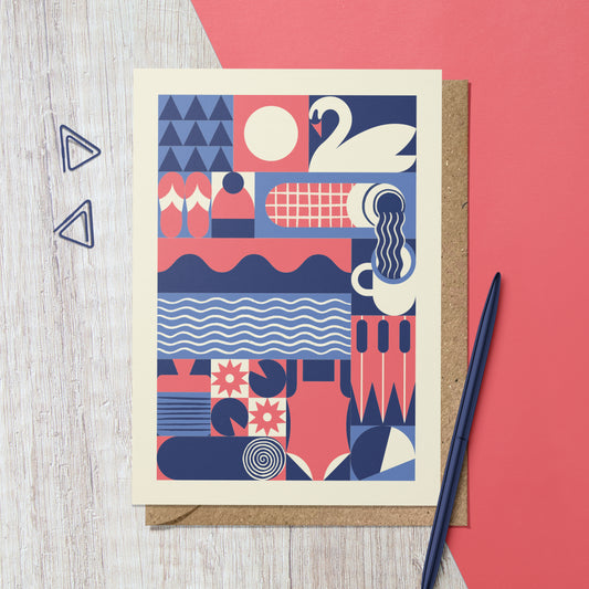 Wild Swimming Geometric Reusable Art Card