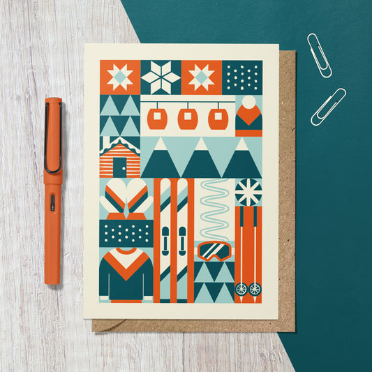 Skiing Geometric Reusable Art Card