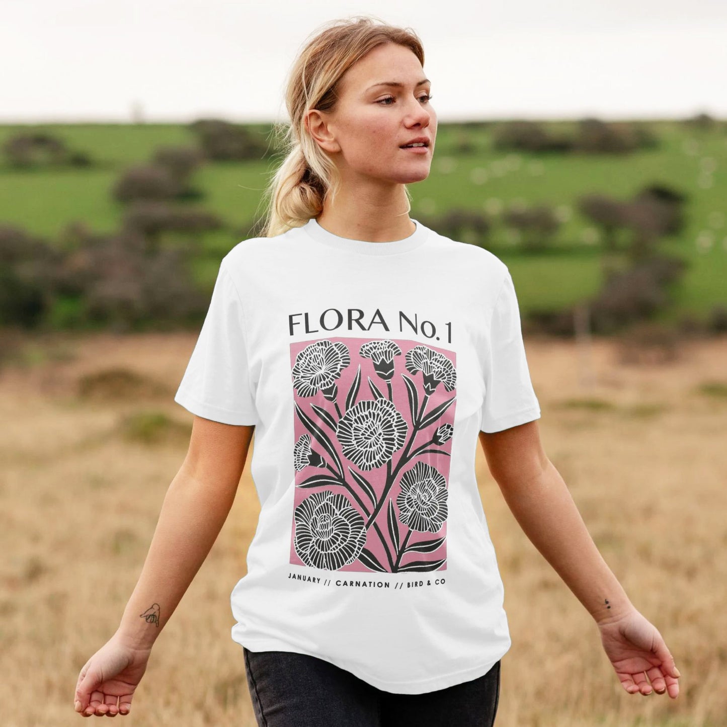 January Carnation – Unisex Birth Flora Tshirt (Colour)