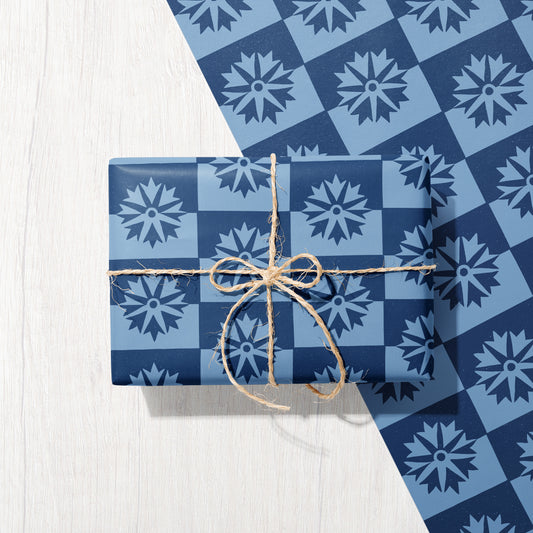 Cornflower Check Eco Gift Wrap