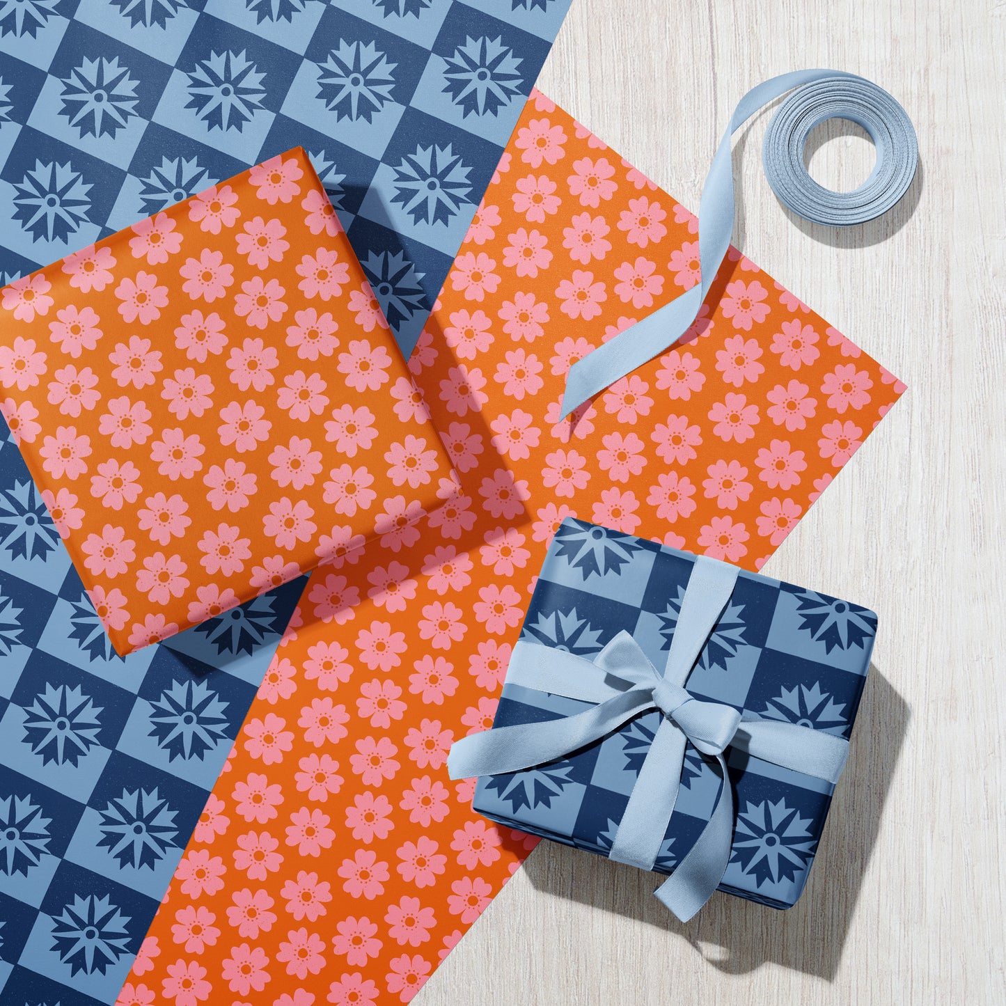 Cornflower Check Eco Gift Wrap