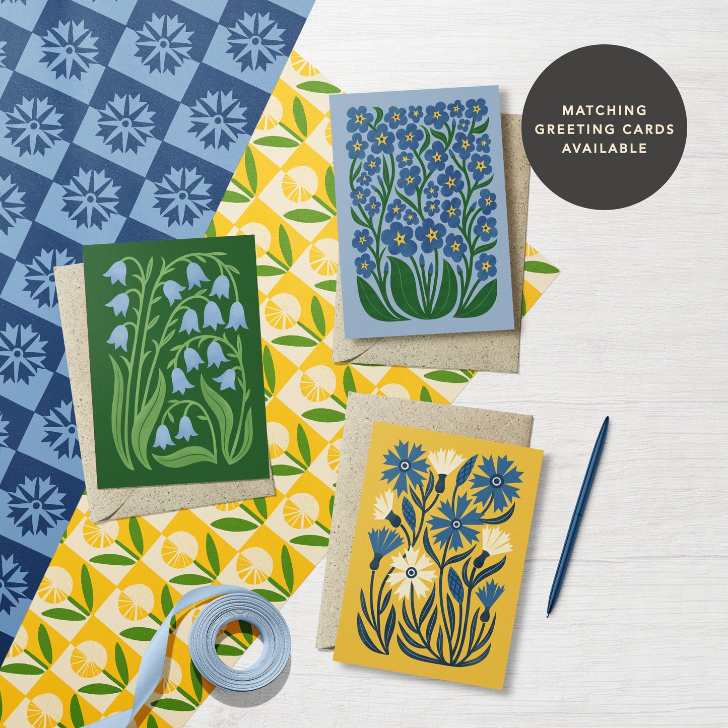 Cornflower Check Eco Gift Wrap