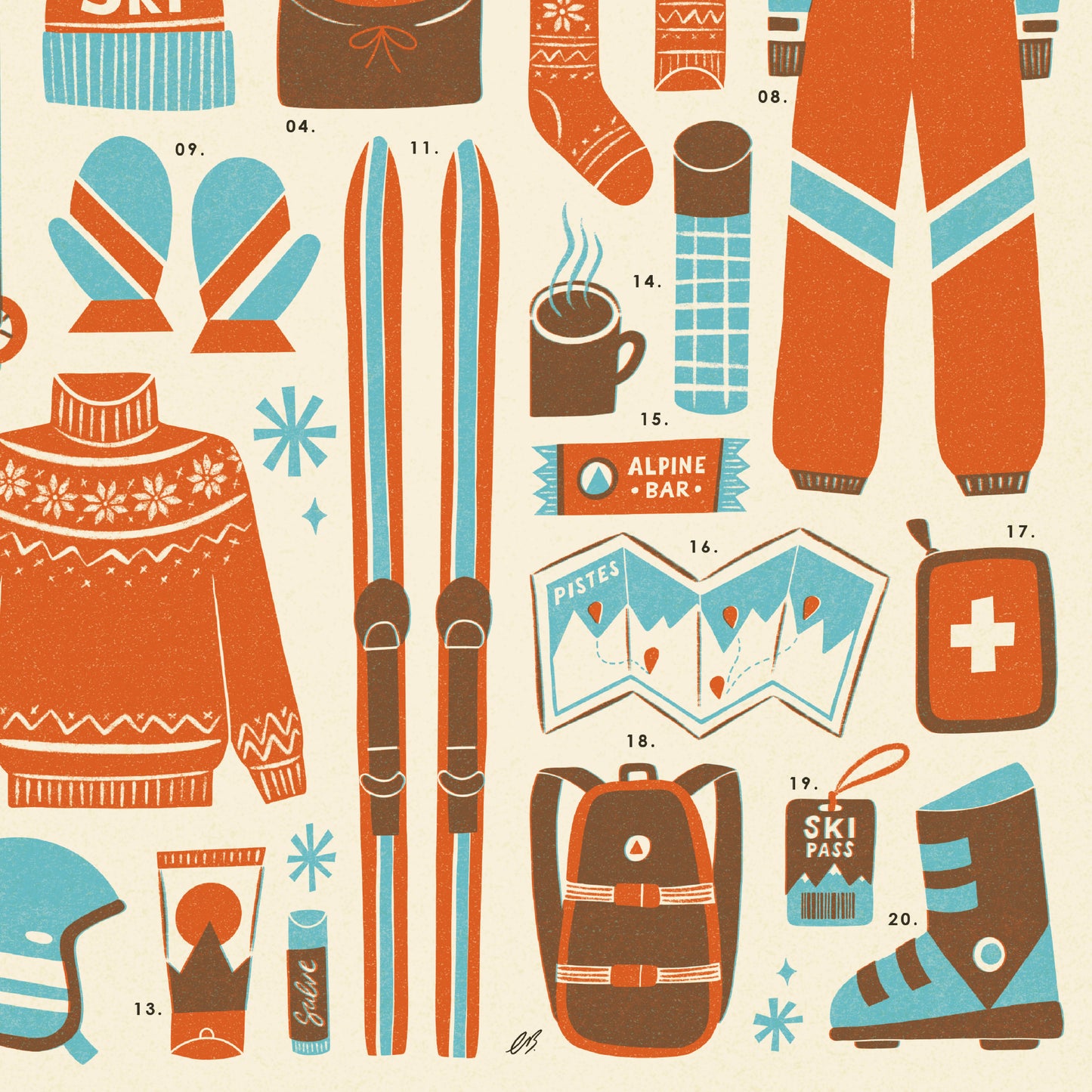 Skiing Kit Art Print